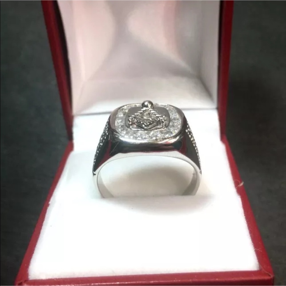 New Wide CZ Silver Mason Masonic Men Squar… - Picture 4 of 4